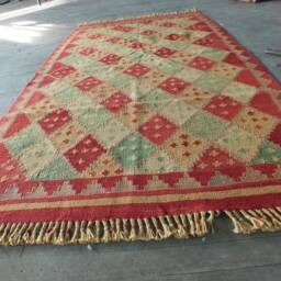 "Turkish Kilim Rug, Diamond Design Traditional Red Handwoven 3'4""x5' 10" - thumbnail 4