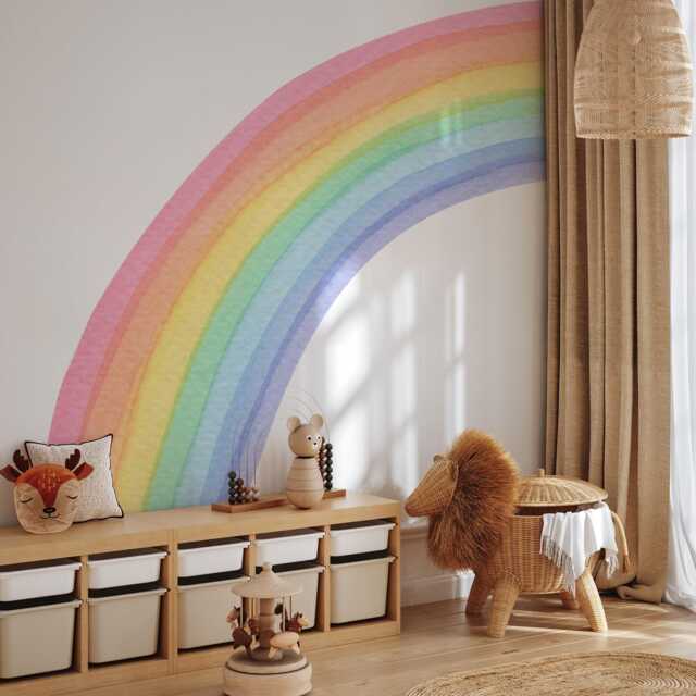 Watercolor Rainbow Wall Decal - Boho Pastel Nursery Sticker - Peel & Stick - image 1