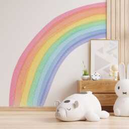Watercolor Rainbow Wall Decal - Boho Pastel Nursery Sticker - Peel & Stick - thumbnail 4