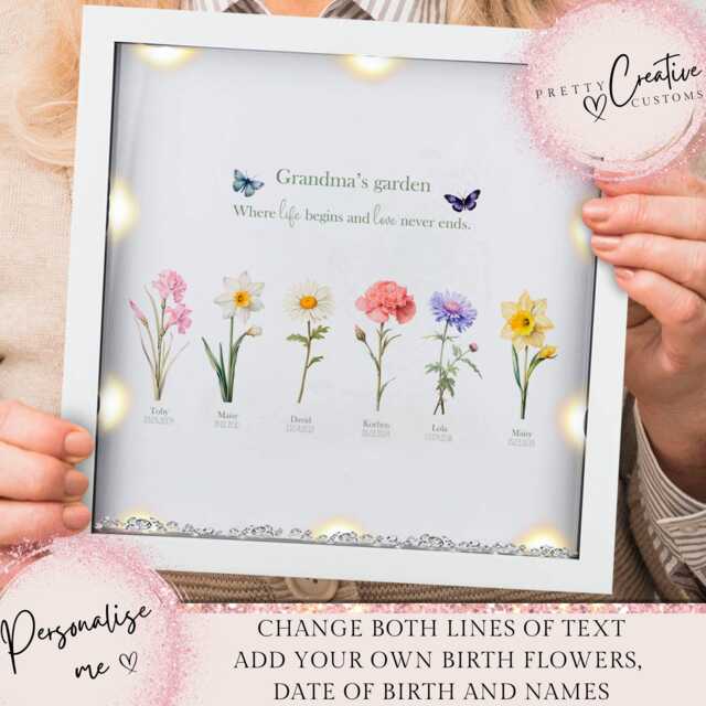 Grandparents Gift, Birth Flower Print, Family Mothers Day, Christmas Gift, Gifts For Her, Gifts For Gran, Mum - image 1