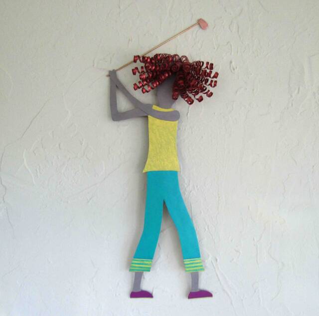 Lady Golfer Metal Wall Art Recycled Sculpture - image 1