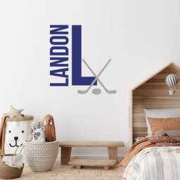 Teen Boys Hockey Name Stickers For Bedroom, Large Personalized Sports Decals, Puck Wall Art, Custom Sign, Vinyl Lettering - thumbnail 1