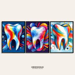 Dentist Wall Art - Set Of 3 Posters - Dental Office Decor Colourful Orthodontic Clinic Watercolour Prints Abstract Hygiene Gift - thumbnail 1