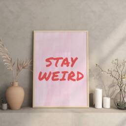 stay Weird Print Bold Red Typography, Vibrant Pink Home Decor - thumbnail 2