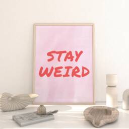 stay Weird Print Bold Red Typography, Vibrant Pink Home Decor - thumbnail 3