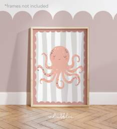 Octopus Print, Sea Animals Nursery Girl Bedroom Decor, Ocean Nursery, Playroom Prints, Kids Wall Art - thumbnail 1