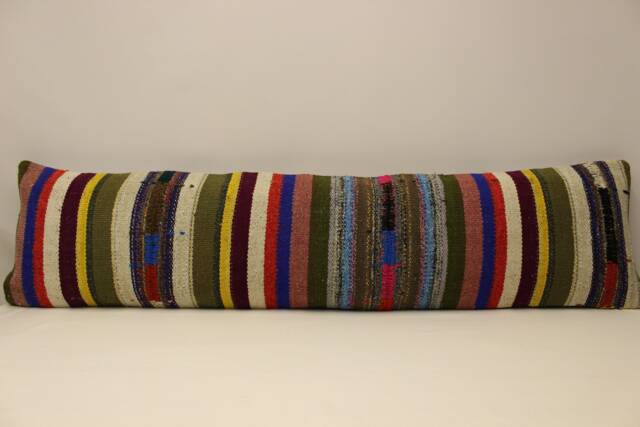 Vintage Turkish Kilim Pillow Cover, Long Lumbar Throw - 12x47 In - image 1