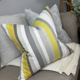 Nautical Striped Cushion Cover Modern Cotton-Linen Blend Pillow Cover For Sofa, Grey-Mustard Alvar Fabric By John Lewis - thumbnail 4