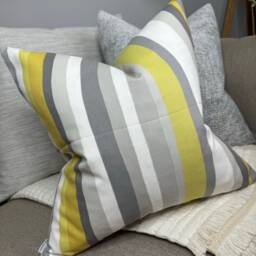Nautical Striped Cushion Cover Modern Cotton-Linen Blend Pillow Cover For Sofa, Grey-Mustard Alvar Fabric By John Lewis - thumbnail 1