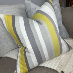 Nautical Striped Cushion Cover Modern Cotton-Linen Blend Pillow Cover For Sofa, Grey-Mustard Alvar Fabric By John Lewis - thumbnail 2