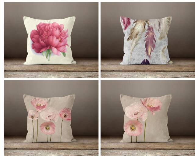 Pink Flower Cushion Cover-Rose Pillow Case-Modern Decorative Case-Flower Cover-Gift For Her -Handmade Material - image 1