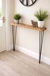 Personalised Engraved Wooden Console Table, Hairpin Leg Radiator Cover, Hallway Furniture