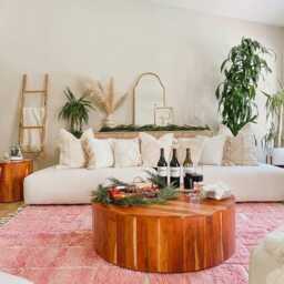 Pink White Grid Rug, Moroccan Berber Shag Carpet, Handmade Wool Area Large Modern Minimalist Decor - thumbnail 3