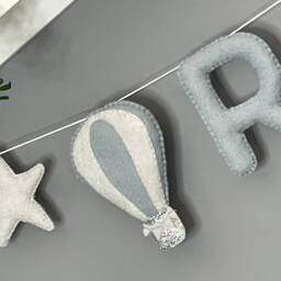 Name Garland With Hot Air Balloons & Stars, Custom Name Banner, Name, Felt Bunting, Nursery Decor, Decor - thumbnail 3