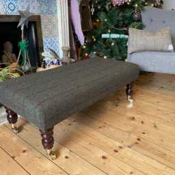 Harris Tweed Footstool On Castors, Handmade Wool Tartan Ottoman - thumbnail 2