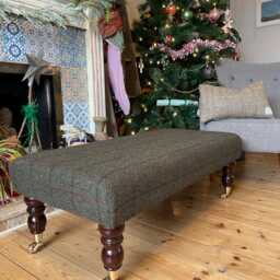 Harris Tweed Footstool On Castors, Handmade Wool Tartan Ottoman - thumbnail 3