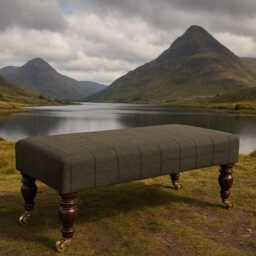 Harris Tweed Footstool On Castors, Handmade Wool Tartan Ottoman - thumbnail 4