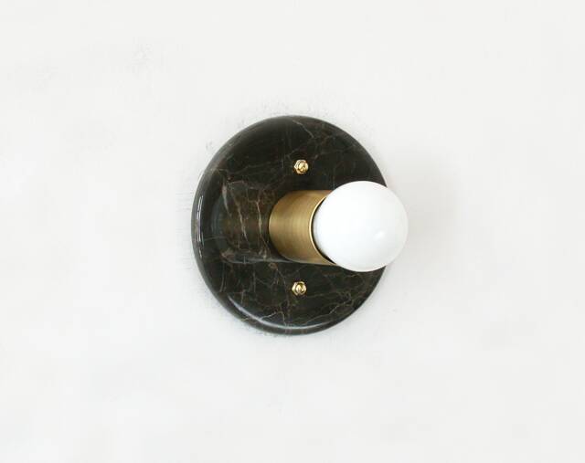 Brown Marble & Brass Minimalist Sconce Light Flush Mount Small Wall Fixture Vanity Kitchen - image 1
