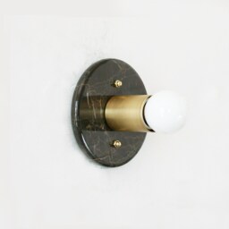 Brown Marble & Brass Minimalist Sconce Light Flush Mount Small Wall Fixture Vanity Kitchen - thumbnail 3