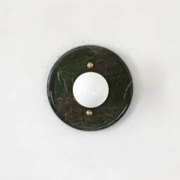 Brown Marble & Brass Minimalist Sconce Light Flush Mount Small Wall Fixture Vanity Kitchen - thumbnail 2