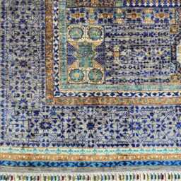 Handwoven Mamluk Afghan Wool Rug Blue, Teal, Rust Oriental Carpet 6.6x5.7 Ft - thumbnail 2