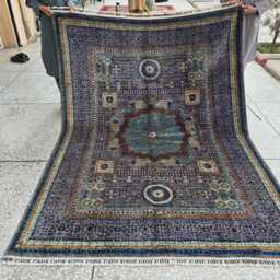 Handwoven Mamluk Afghan Wool Rug Blue, Teal, Rust Oriental Carpet 6.6x5.7 Ft - thumbnail 4