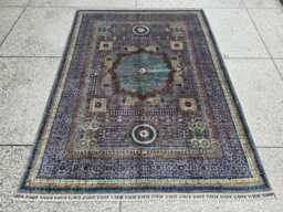 Handwoven Mamluk Afghan Wool Rug Blue, Teal, Rust Oriental Carpet 6.6x5.7 Ft - thumbnail 1