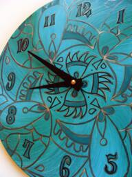 Wicked Clock in Turquoise - Psychedelic Geometric Mandala Hand Painted On Recycled Vinyl Record - thumbnail 1