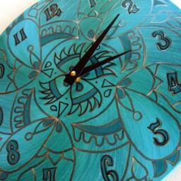 Wicked Clock in Turquoise - Psychedelic Geometric Mandala Hand Painted On Recycled Vinyl Record - thumbnail 2