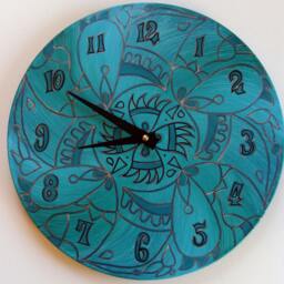 Wicked Clock in Turquoise - Psychedelic Geometric Mandala Hand Painted On Recycled Vinyl Record - thumbnail 3
