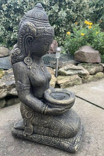 Stone Garden Praying Geisha Buddha Girl Candle Holder Gold Statue Ornament - image 1