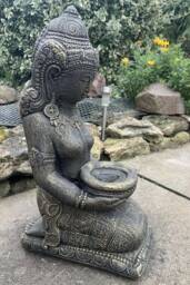 Stone Garden Praying Geisha Buddha Girl Candle Holder Gold Statue Ornament
