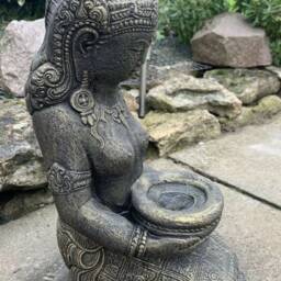 Stone Garden Praying Geisha Buddha Girl Candle Holder Gold Statue Ornament - thumbnail 2
