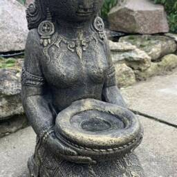 Stone Garden Praying Geisha Buddha Girl Candle Holder Gold Statue Ornament - thumbnail 3