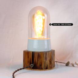 Rustic Wood Table Lamp, Unique Bedside Lamp With Salvaged Old Barn Beam, Bell Jar Upcycled Glass Light Cover, Housewarming Gift - thumbnail 3