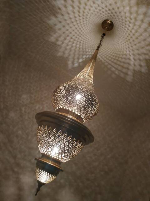 Large Moroccan Brass Pendant Light Antique Chandelier - image 1
