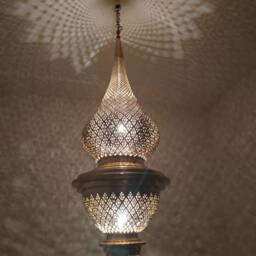 Large Moroccan Brass Pendant Light Antique Chandelier - thumbnail 4