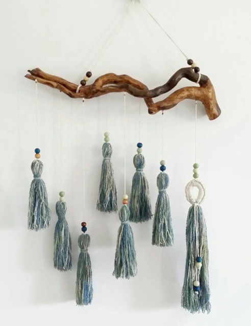 Bohemian Earth Tone Tapestry Tassel Wall Hanging For Boho Bedroom Decor, Rustic Home Accent - image 1