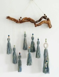 Bohemian Earth Tone Tapestry Tassel Wall Hanging For Boho Bedroom Decor, Rustic Home Accent - thumbnail 1