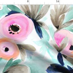 Aqua Pink Floral Curtain Panel - Large Scale Flower Spring Blooms Baby Girl Room Custom Summer By Crystal_Walen - thumbnail 4