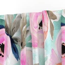 Aqua Pink Floral Curtain Panel - Large Scale Flower Spring Blooms Baby Girl Room Custom Summer By Crystal_Walen - thumbnail 3