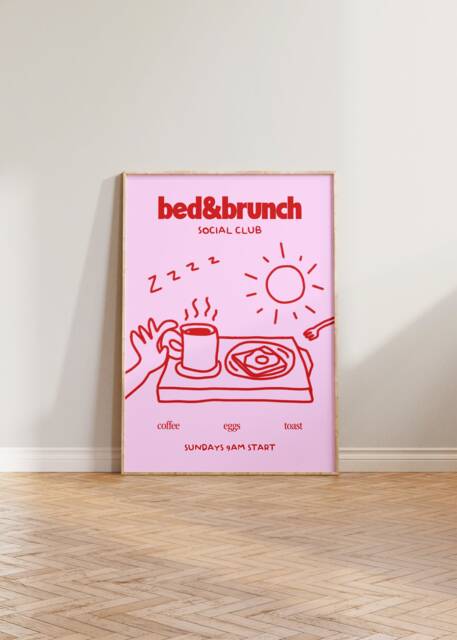 Kitchen Print, Brunch Wall Art, Hand Drawn Illustration Bed + Social Club Bedroom Food & Drink Prints - image 1