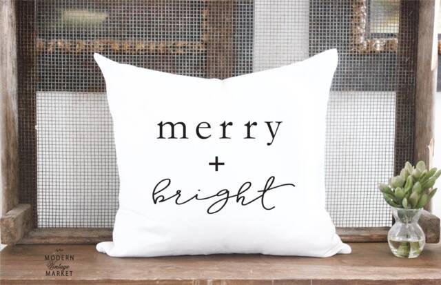 Merry & Bright Christmas Pillow Cover Farmhouse Holiday Decor - image 1