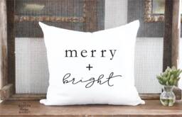Merry & Bright Christmas Pillow Cover Farmhouse Holiday Decor - thumbnail 1