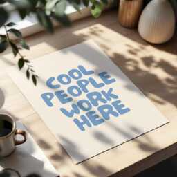 Cool People Work Here Art Print, Funny Office Poster, From Home Wall Art, Trendy Light Blue & Cream - thumbnail 3
