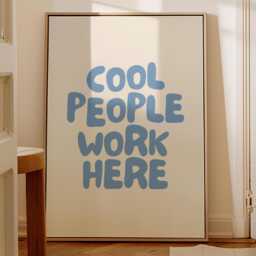 Cool People Work Here Art Print, Funny Office Poster, From Home Wall Art, Trendy Light Blue & Cream - thumbnail 1