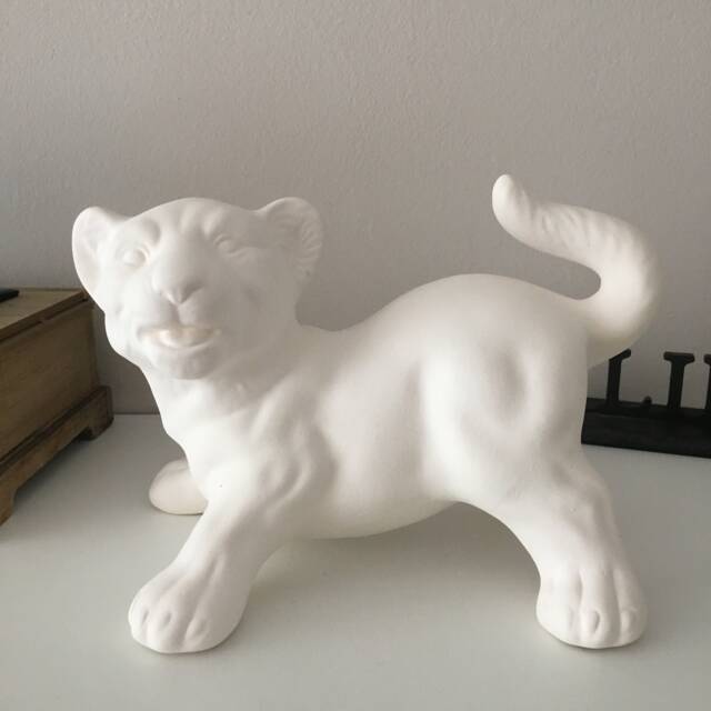 Lion Statue - Ceramic Baby Figurine, Bisque Ready To Paint For Animal Lovers, Jungle Decor, Diy Art Project - image 1