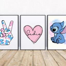 stitch Prints -Girls Bedroom Prints-Girls Room-Personalised -Character -Nursery - thumbnail 2