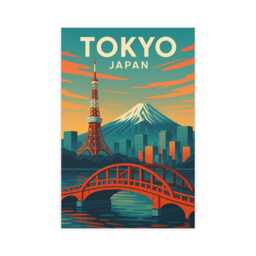 Retro Tokyo Travel Poster - Mount Fuji & Tower Art Print - thumbnail 2