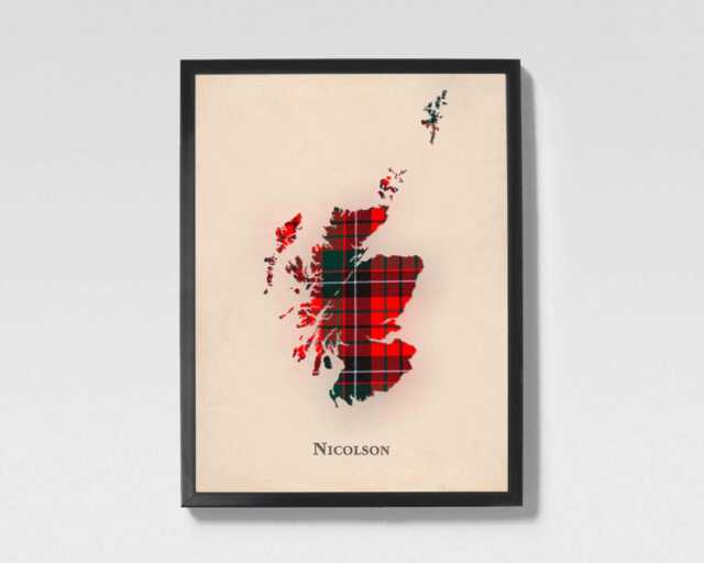Clan Nicolson Scottish Tartan Map - Of Scotland Family Wall Decor, Ready To Hang - image 1